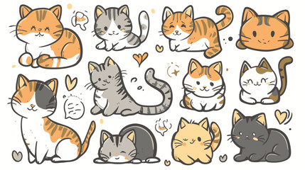 Obraz na płótnie Canvas Cute Cat Vector Set Illustration