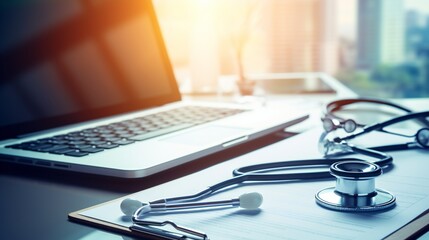 Clipboard, Stethoscope and Keyboard