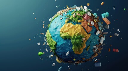 Fototapeta premium Illustration of planet earth globe made from trash. Save green planet concept