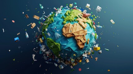 Illustration of planet earth globe made from trash. Save green planet concept - obrazy, fototapety, plakaty