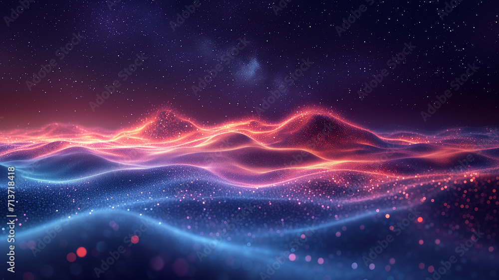 Poster abstract 3d rendering of wave with particles. futuristic background. illustration.