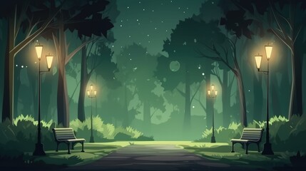 beautiful city park night view background illustration