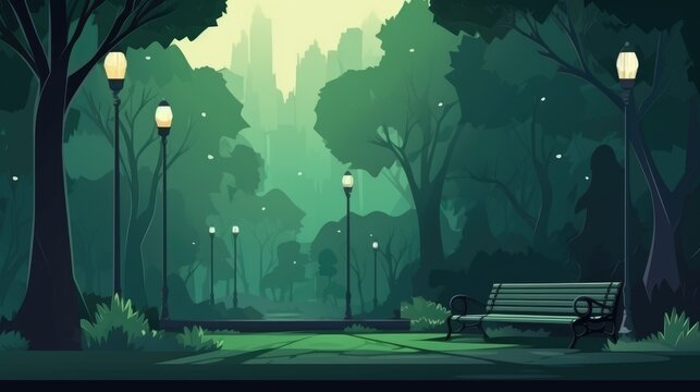 Beautiful City Park Night View Background Illustration