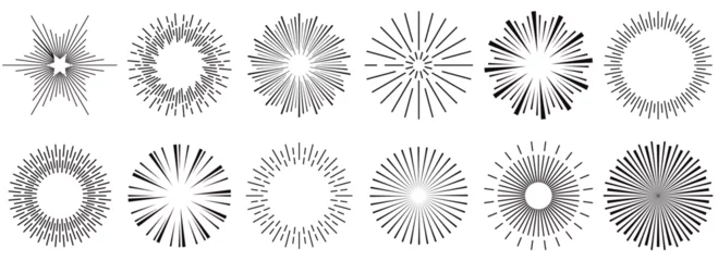 Fotobehang Vintage sunburst collection.Retro Sun burst shapes. Bursting sun rays. Vintage light starburst labels, badges,Fireworks,Logotype or lettering design element. Radial sunset beams. © Quirk Craft Studio