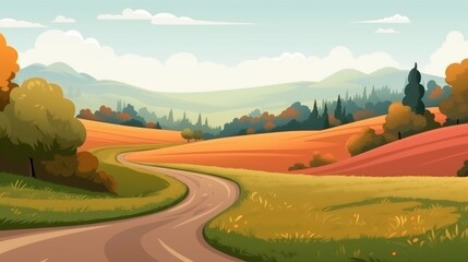 Fototapeta na wymiar beautiful landscape nature mountain view background illustration with road