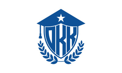 OKK three letter iconic academic logo design vector template. monogram, abstract, school, college, university, graduation cap symbol logo, shield, model, institute, educational, coaching canter, tech