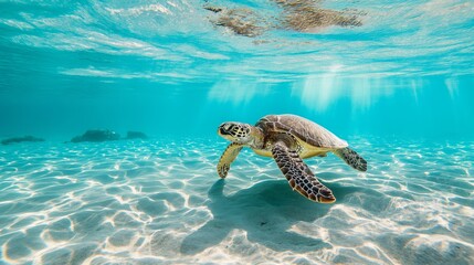 Graceful Sea Turtle Swimming in Crystal Clear Waters