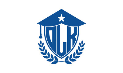 OLK three letter iconic academic logo design vector template. monogram, abstract, school, college, university, graduation cap symbol logo, shield, model, institute, educational, coaching canter, tech