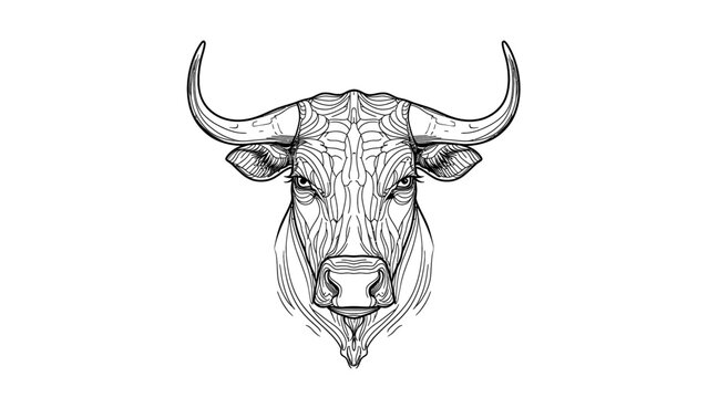 bull with horns line art head illustration