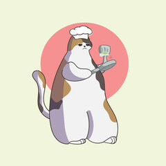 Cooking Cat Cute Illustration Vector Cartoon