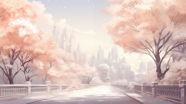 Fantasy landscape with fantasy city. 3d illustration. background