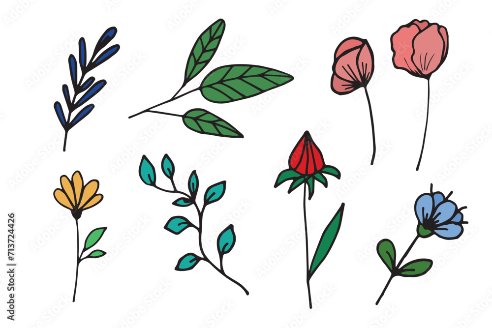 Wall mural Flowers in doodle style. Hand drawn flowers for the design of cards, covers.