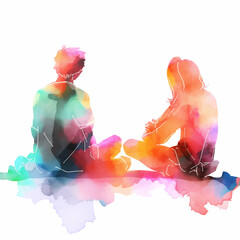 Anime Style Watercolor Painting of a Group Therapy Session, Mental Health Concepts, Generative AI.