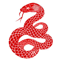 Obraz premium Silhouette in the shape of red animal designations snake, woodcut prints, cultural symbolism, China New Year celebration isolated PNG