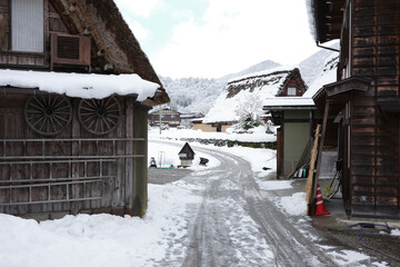 日本の白川郷の冬の風景