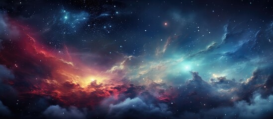 Colorful outer space Nebula cloud galaxy background - obrazy, fototapety, plakaty