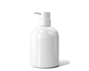 Blank White Cosmetic Plastic Spray Pump Shampoo Bottle Packaging Isolated On Transparent Background, Prepared For Mockup, 3D Render.