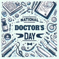 National doctor's day illustration with stethoscope and heart, Generative AI