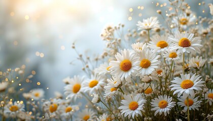Daisy flower background,white background,sparkling lights generative ai