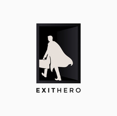 exit man logo design vector, exit hero logo