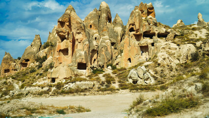 Unique rock and stone formations at Cavusin near  Goreme,a UNESCO world heritage site situated in...