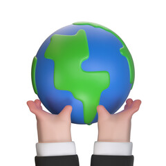 Hands in a suit holding the earth