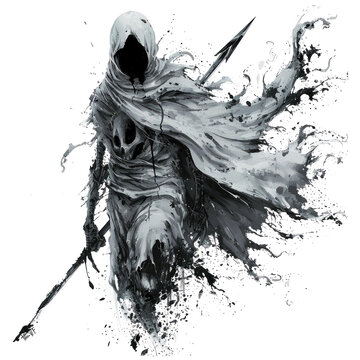 t-shirt design Ghost character with Spear, transparent background, AI Generated Images