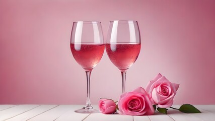 two glasses of wine and roses