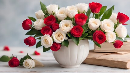 Obraz na płótnie Canvas bouquet of flower in a vase, Birthday, Wedding, Mother's Day, Valentine's day, Women's Day. Front view 