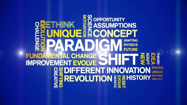 Paradigm Shift animated tag word cloud;text design animation kinetic typography seamless loop.