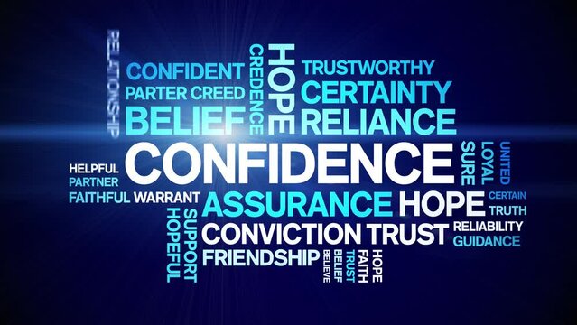 Confidence animated tag word cloud;text design animation kinetic typography seamless loop.