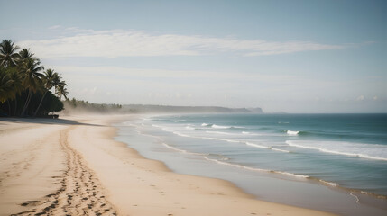 serene image captures beach and ocean, showcasing the meeting point of land and sea