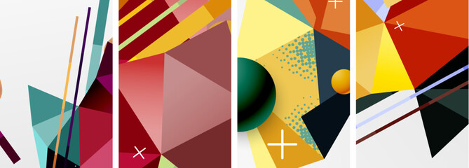 Geometric elements in abstract poster composition set. Vector illustration For Wallpaper, Banner, Background, Card, Book Illustration, landing page