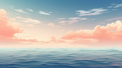 Naklejka na ściany i meble Sea with clouds and sun background. Generative AI.