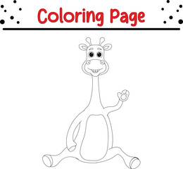 cute baby giraffe waving coloring page for kids. Black and white vector animals for coloring book