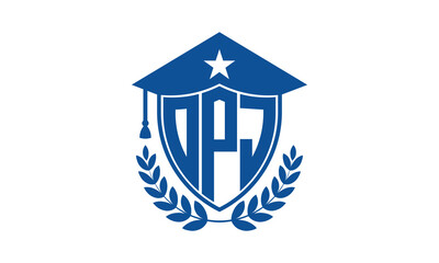 OPJ three letter iconic academic logo design vector template. monogram, abstract, school, college, university, graduation cap symbol logo, shield, model, institute, educational, coaching canter, tech