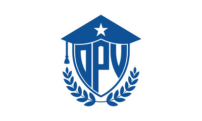OPV three letter iconic academic logo design vector template. monogram, abstract, school, college, university, graduation cap symbol logo, shield, model, institute, educational, coaching canter, tech