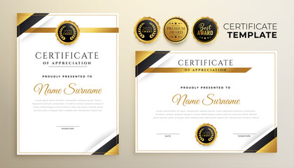 set of golden certificate of appreciation template for honor or gratitude