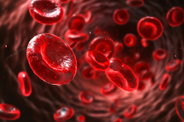 Macro of blood cells showing extreme close-up, Blood cells with red blood cells, 3D illustration showing medical concept