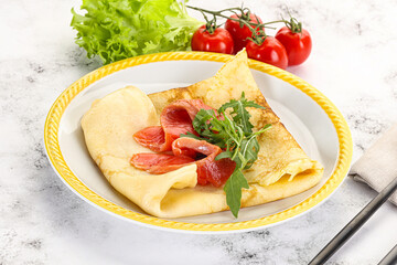 Russian pancake with salmon fish