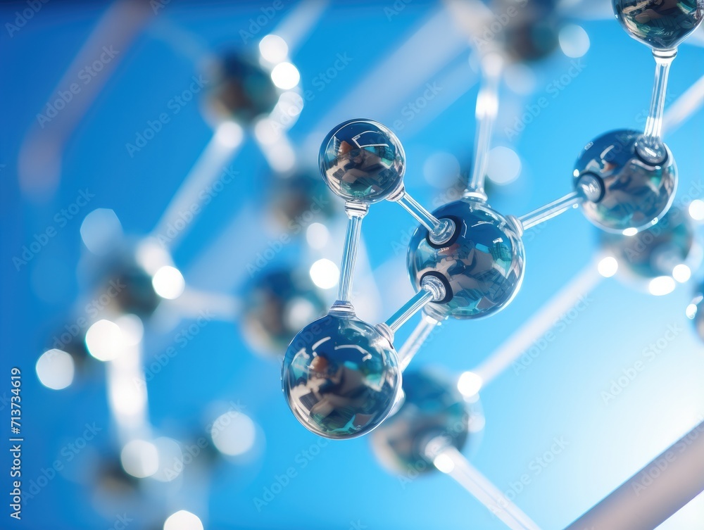 Poster a close up of a molecule with many balls. generative ai.