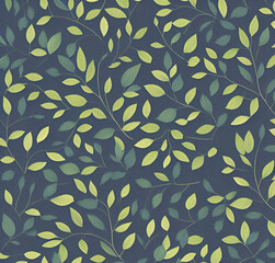 Background with leaves. Colorful illustration. Green floral pattern. Flyer, card design. Nature, vintage backdrop. Decoration wallpaper. Natural template.