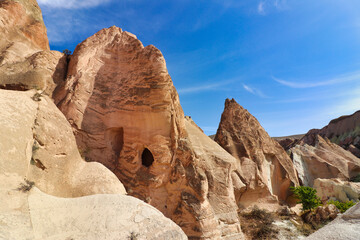 Unique geological rock and cave formations at Rose Valley near Goreme,a UNESCO world heritage site...