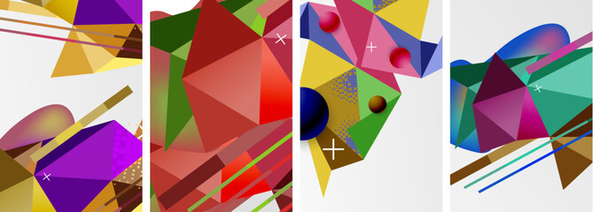 Geometric elements in abstract poster composition set. Vector illustration For Wallpaper, Banner, Background, Card, Book Illustration, landing page