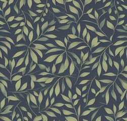 Fototapeta premium Background with leaves. Colorful illustration. Green floral pattern. Flyer, card design. Nature, vintage backdrop. Decoration wallpaper. Natural template.