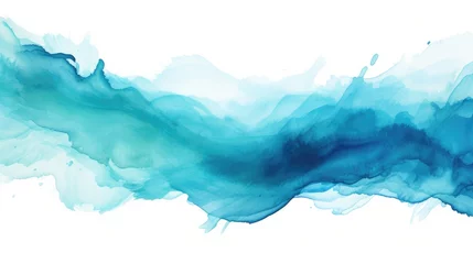Foto op Plexiglas tranquil blue watercolor paint stroke, isolated white background. high-quality image for calming artwork, meditative visual projects, and peaceful creative presentations © StraSyP BG