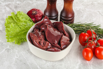 Raw turkey liver in a bowl ready for cooking