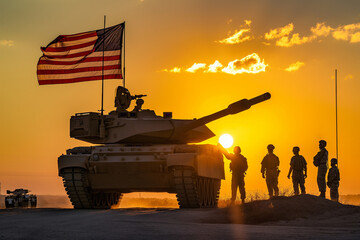 Soldiers and tanks with USA flags on Memorial Day or other events.