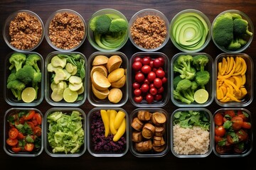 Efficient meal prep for the week with food containers. Generative AI