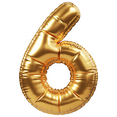 Gold helium balloon in form of number 6 or six. 3D realistic decoration, design element related for all events and party, holiday greetings for birthday, anniversary, percentage discount at sale